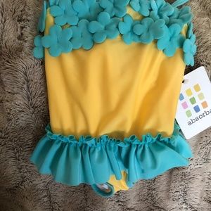 NWT BABY GIRL'S ABSORBA SUIT, SZ 18 MONTHS, ADORABLE AQUA AND YELLOW ONE PIECE